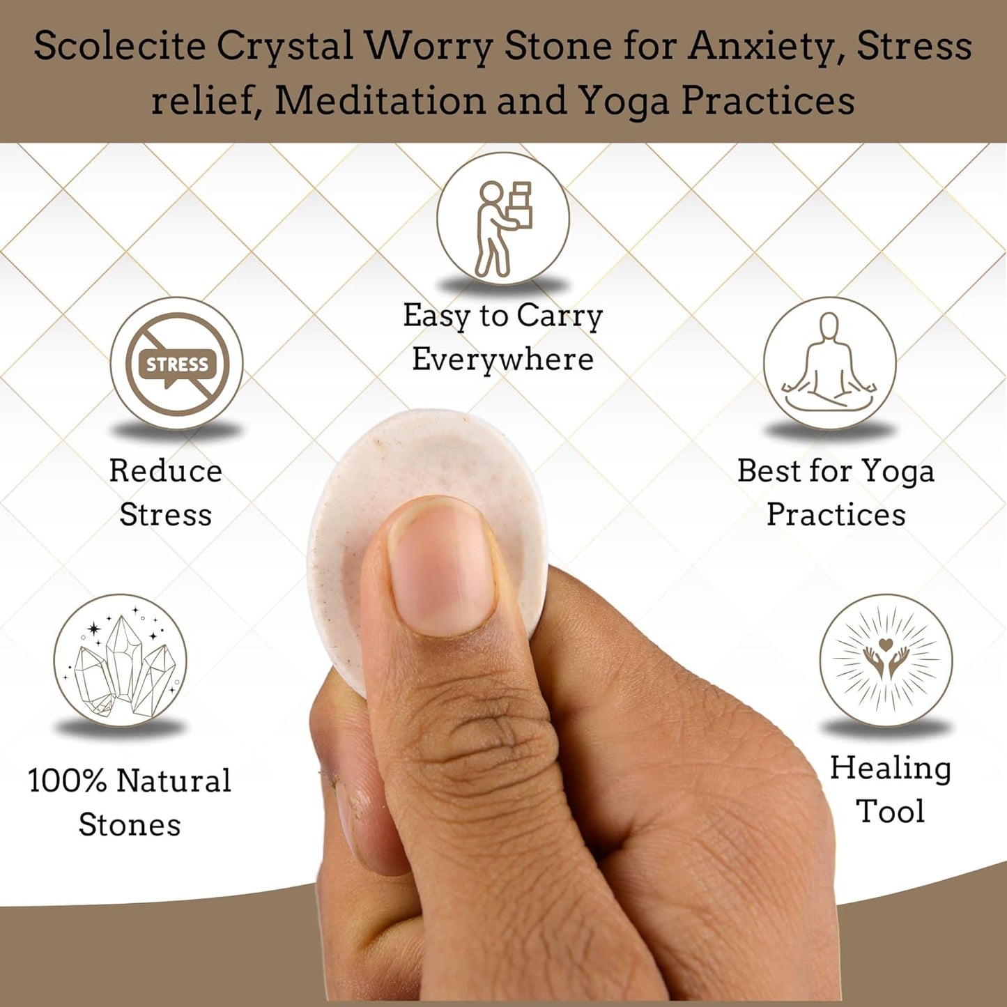 Scolecite Worry Stones – Crystal Thumb Worry Stone for Anguish, Stress – Relaxing & Soothing Balance Stones for Meditation, Relief – Healing Stones & Crystals for Men & Women