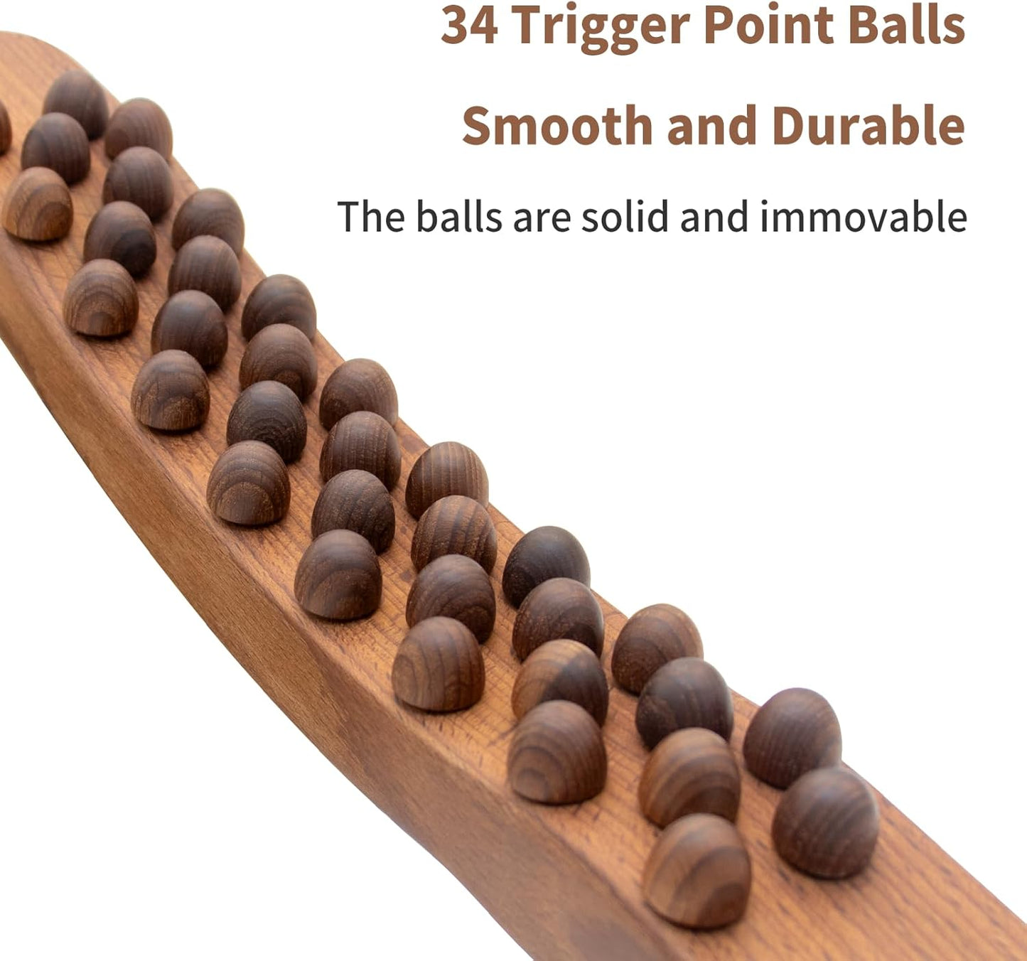 Guasha Wood Stick Tools Wooden Therapy Scraping Lymphatic Drainage Massager, Double Row 34 Beads Point Treatment Gua Sha Tools for Back Leg, Anti-Cellulite and Pain Relief(Two Row,34 Beads)