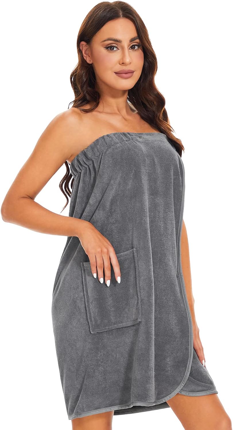 Knuffnee Women Bath Towel Robe Spa Body Wrap Shower Bathrobe Adjustable Snap Closure