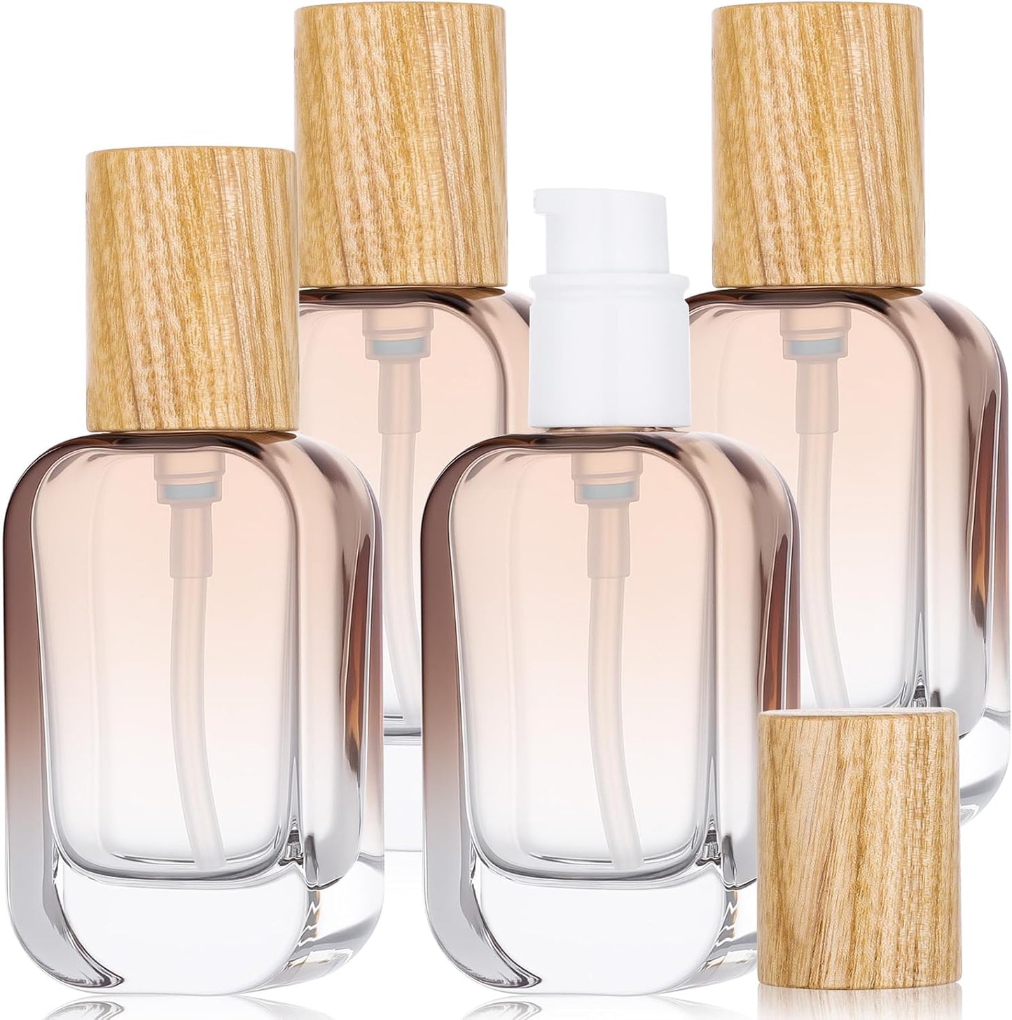 Segbeauty 1oz Glass Empty Lotion Bottles, 4pcs Small Travel Size Containers for Creams, 30ml Mini Lotion Pump Bottle Refillable Pumps Dispenser, Gray Brown Liquid Dispenser with Pump for Travel