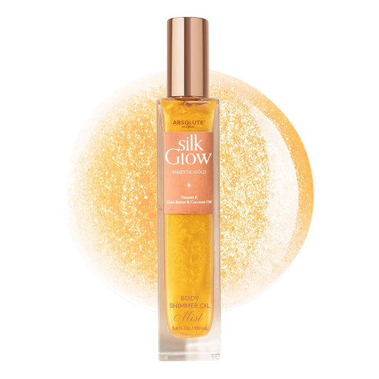 Absolute New York - Silk Glow Shimmer Mist Glow, Radiant, Shimmer Body & Face & Hair, Shea Butter, Coconut Oil, Vitamin E (SBGS12 Majestic Gold Mist, 3.4 fl oz)