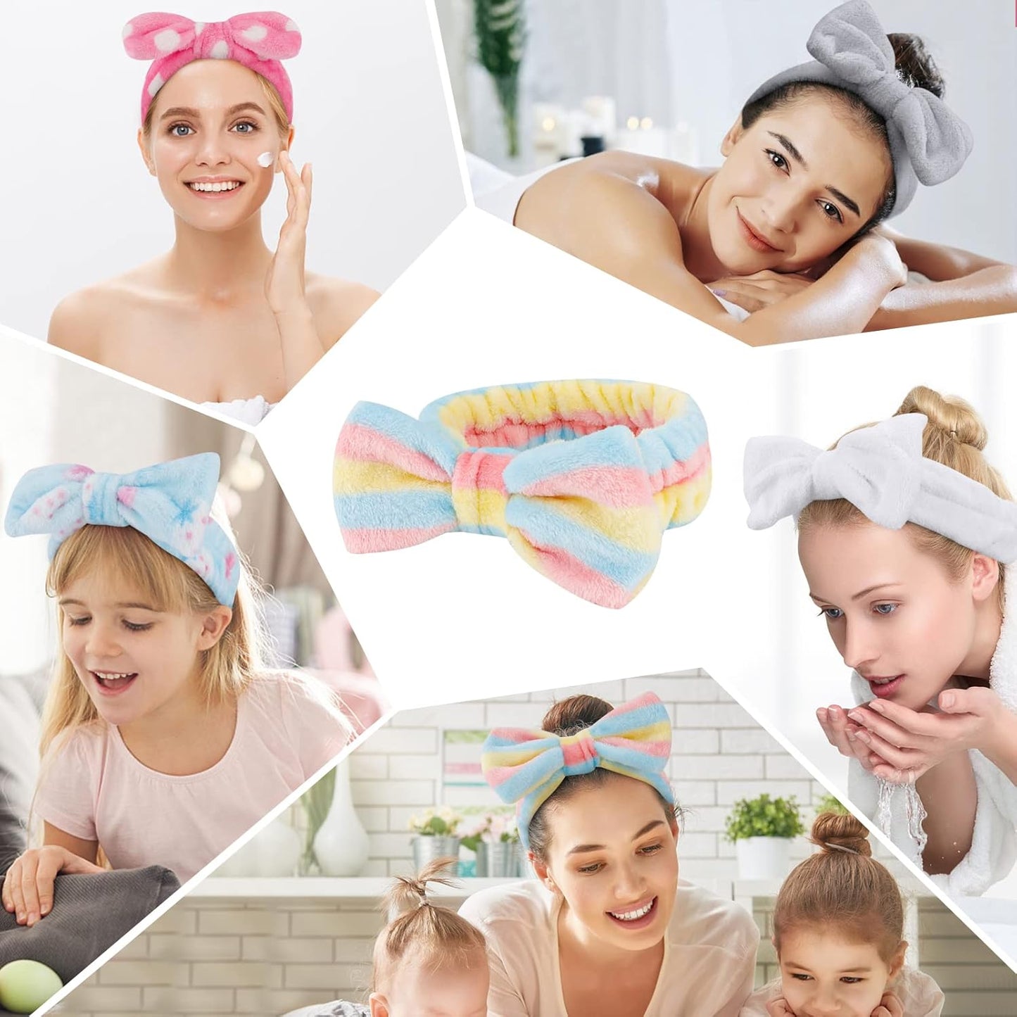 Casoty Spa Headbands - 6 Pcs Soft Coral Fleece Makeup Headbands for Face Washing, Shower, Yoga, and More