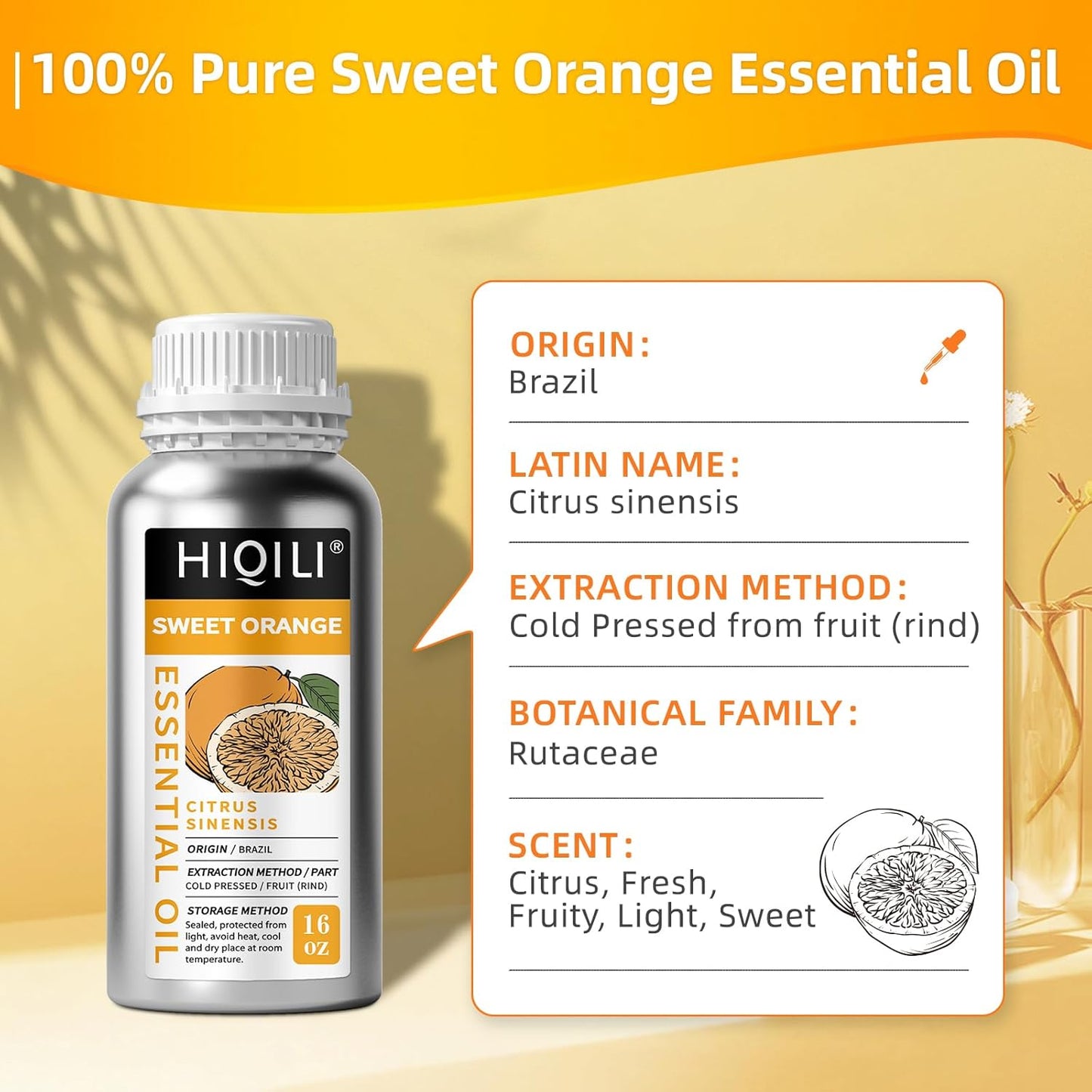 HIQILI 16 Fl Oz Orange Essential Oil, Pure and Natural for Diffuser, Skin - 500ML
