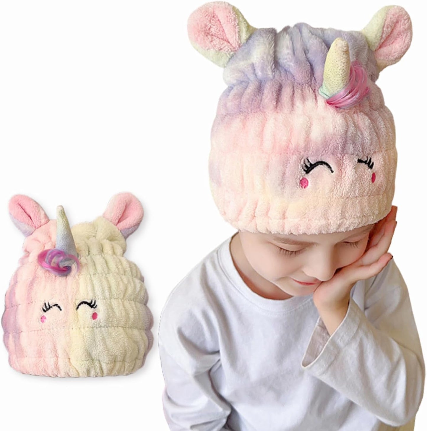 Microfiber Hair Towel Wrap for Kids, Unicorn Dry Hair Cap Suck Water, Absorbent Quick Girls Boys Hair Drying Towel, Lightweight Bouncy Hat Headscarf for Wet Hair