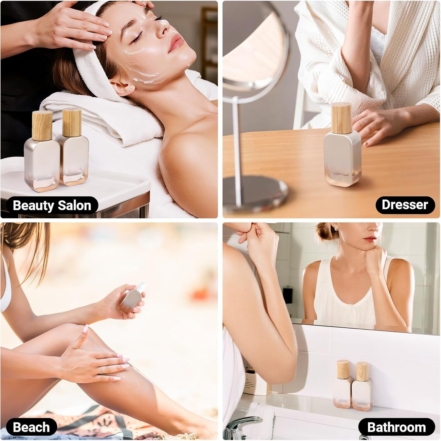 Segbeauty 1oz Glass Pump Bottle Dispenser for Essential Oils, 4pcs Mini Travel Lotion Container, 30ml Liquid Travel Foundation Container Leakproof, Silver Small Glass Bottles for Skincare Cosmetics