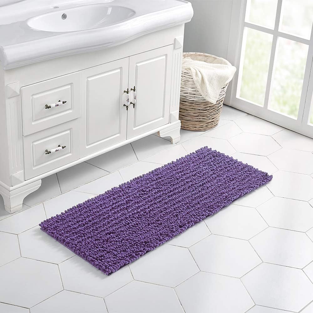 Walensee Bathroom Rug Non Slip Bath Mat (24x17 Inch Lavender) Water Absorbent Super Soft Shaggy Chenille Machine Washable Dry Extra Thick Perfect Absorbant Best Small Plush Carpet for Shower Floor