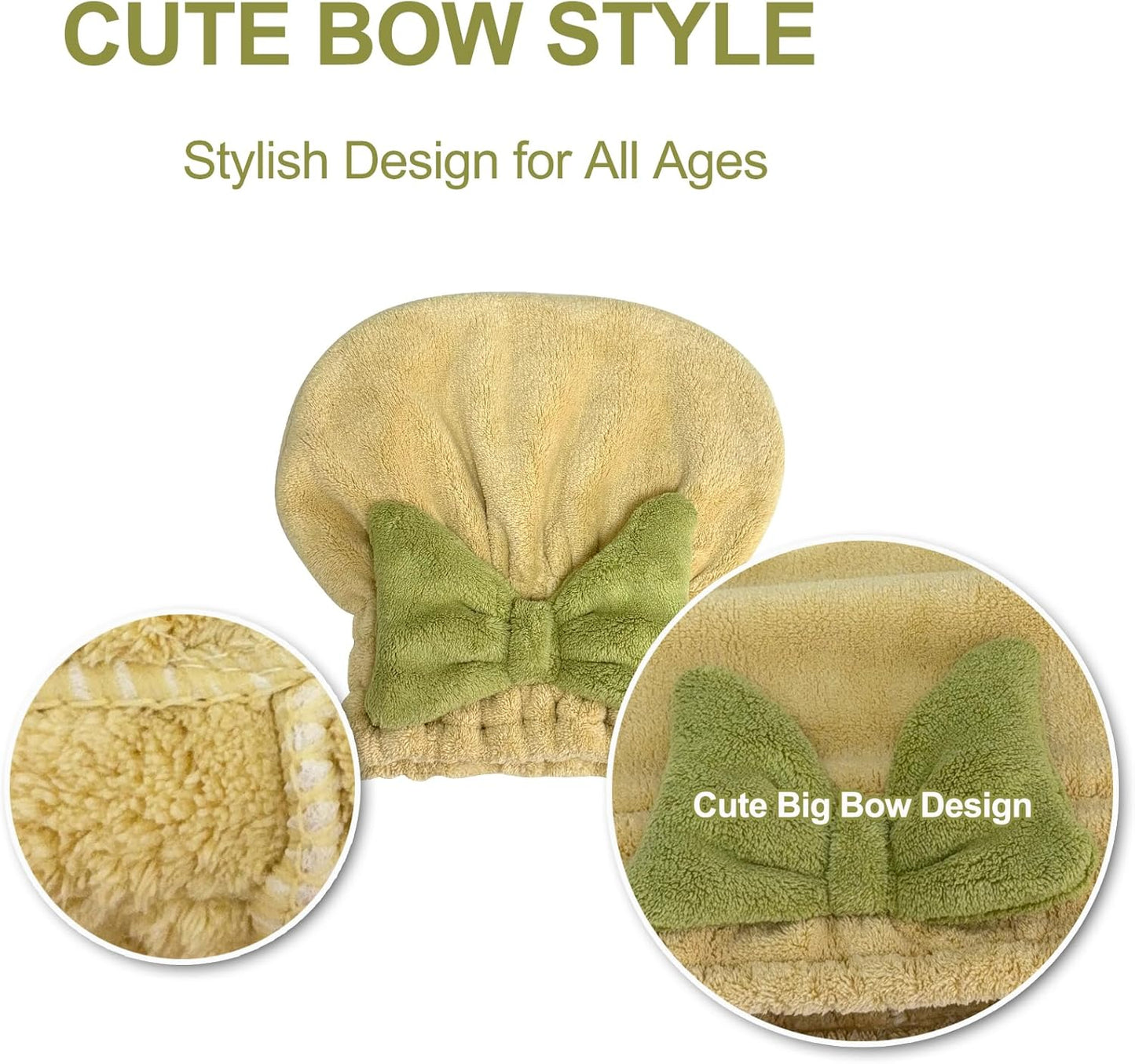 Jseng 3Packs Microfiber Hair Towel for Women - Quick-Drying, Super Absorbent Hair Wrap with Bow Design, Soft Hair Towel Turban for Curly Long Wet Hair