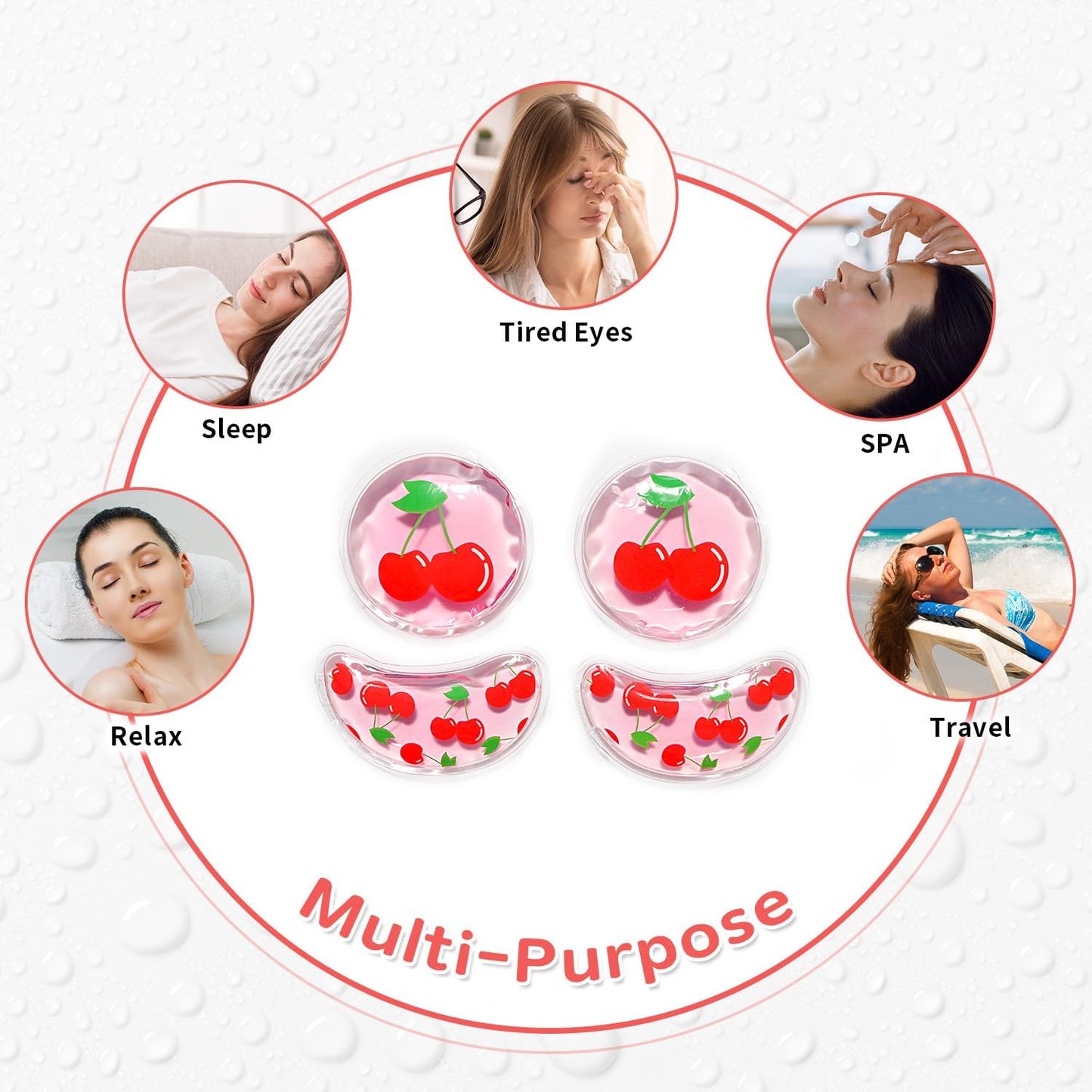 4PCS Gel Eye Ice Pack Set, Cold & Hot Compress, Reusable Cooling Gel Pads for Strain Relief, Relaxation, SPA and Sleep(Cherries)