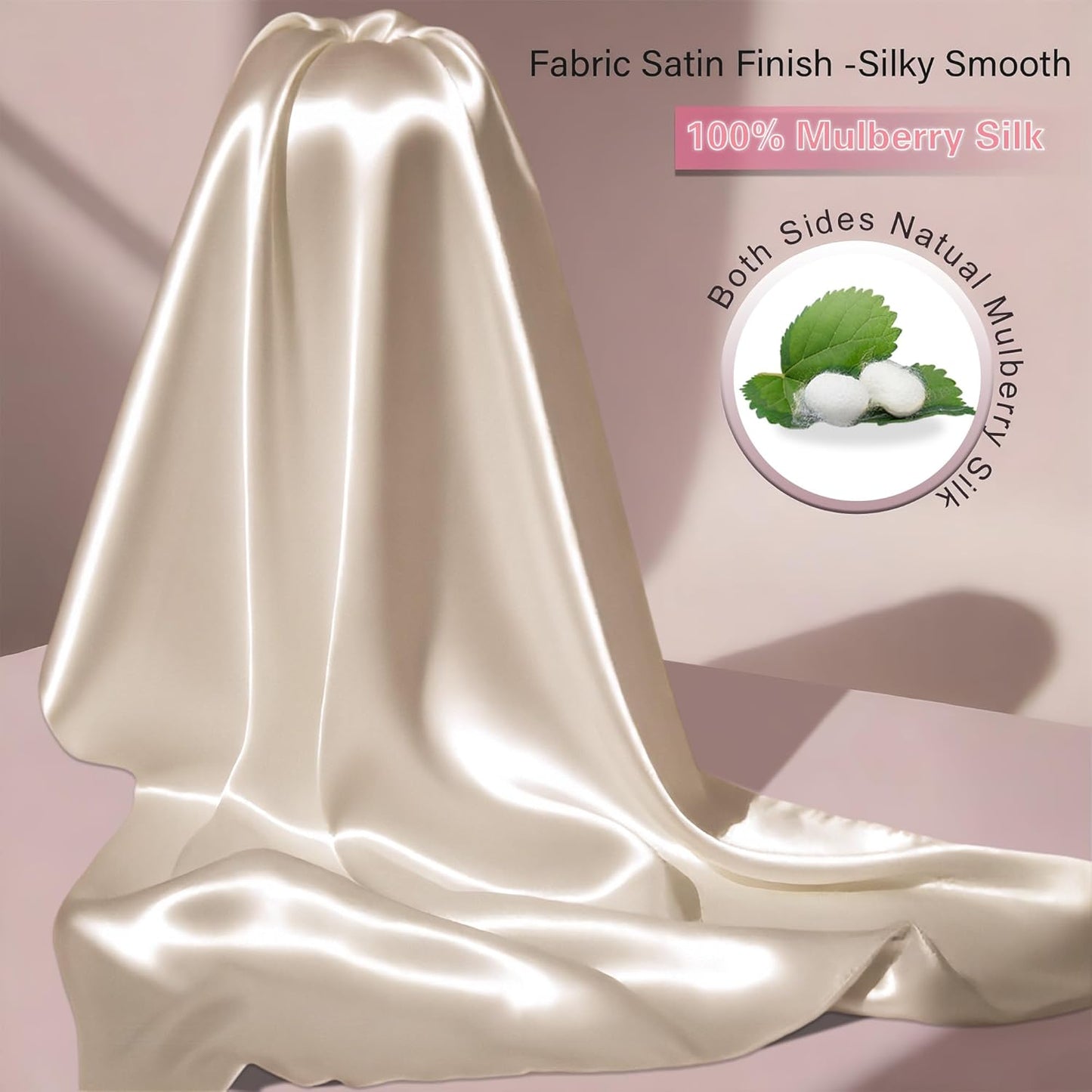 Mulberry Silk Body Pillow Pillowcase with Zipper, Ultra Smooth Soft Breathable Cooling Pillow Cases for Hot Sleepers, Silk Satin Body Pillow Cover for Hair and Skin (Champagne, 20×54 Inches, 1 Pack)