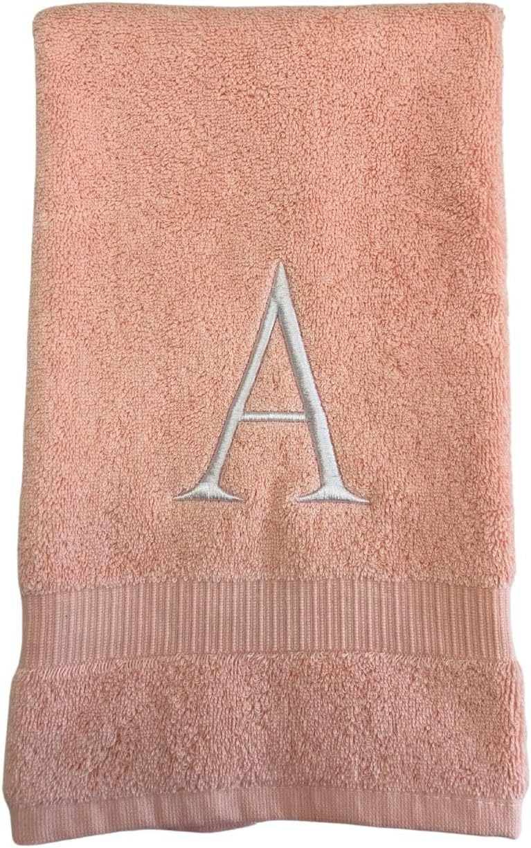 Pink Initial Hand Towel for Bathroom - Monogrammed Luxury Hotel Quality Decorative Embroidered Towel for Powder Room, Spa - GOTS Organic Certified - Set of 2 Letter H