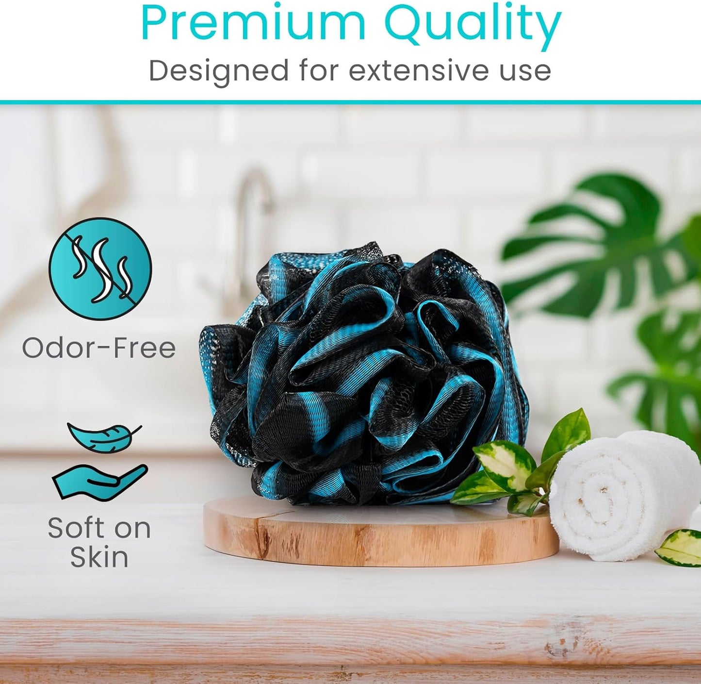 Vive Bendable Loofah Brush with Long Handle - Extended Luffa Scrubber - Shower Stick w/Loofa for Exfoliating Skin - Bath Sponge for Women and Men (Replacement)