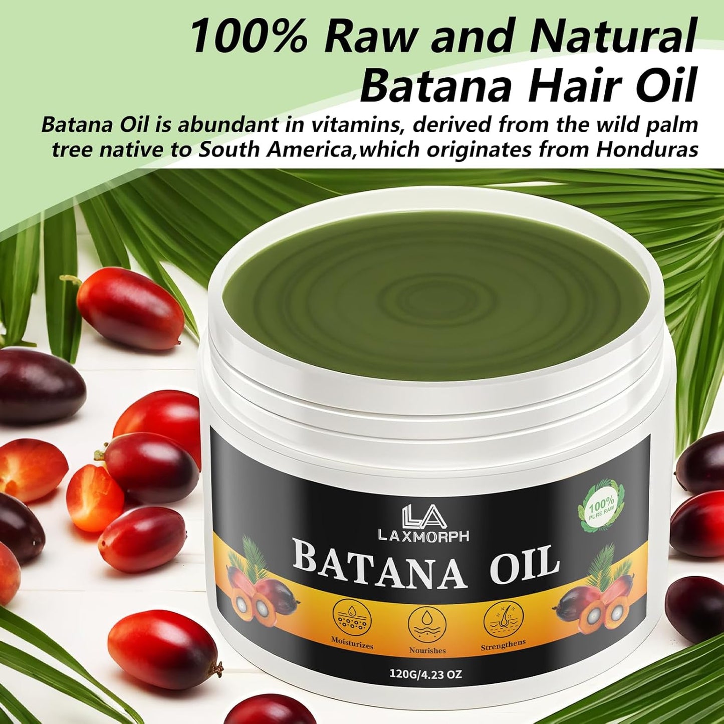 Batana Oil for Hair Growth - 100% Natural Raw Hair Oil from Honduras,Unrefined and Organic Batana Hair Mask for Women & Men - Batana Oil for Frizz, Split Ends, Texture & Shine