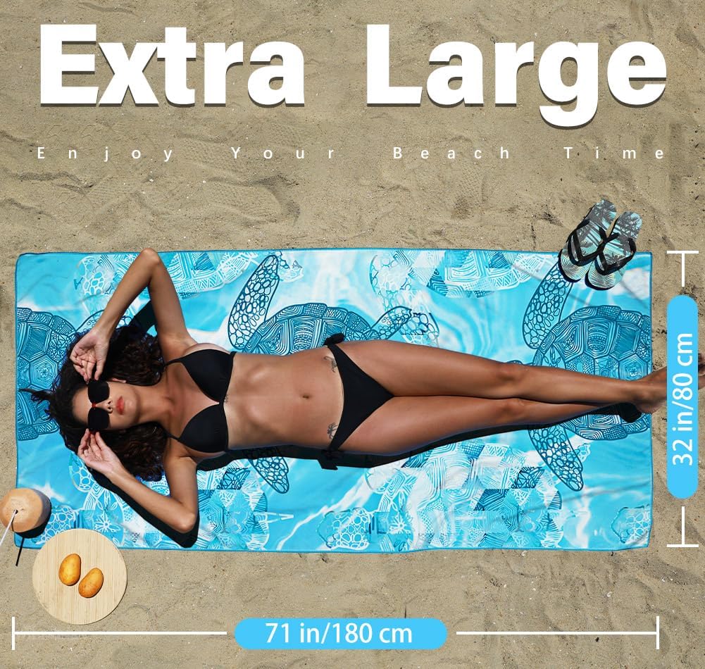 4 Pack Microfiber Lightweight Beach Towel Sand Free Quick Dry Absorbent Thin Compact Towels for Swimming Pool Camping Beach Accessories Large Easy Pack Travel Things for Vacation Essentials Gift