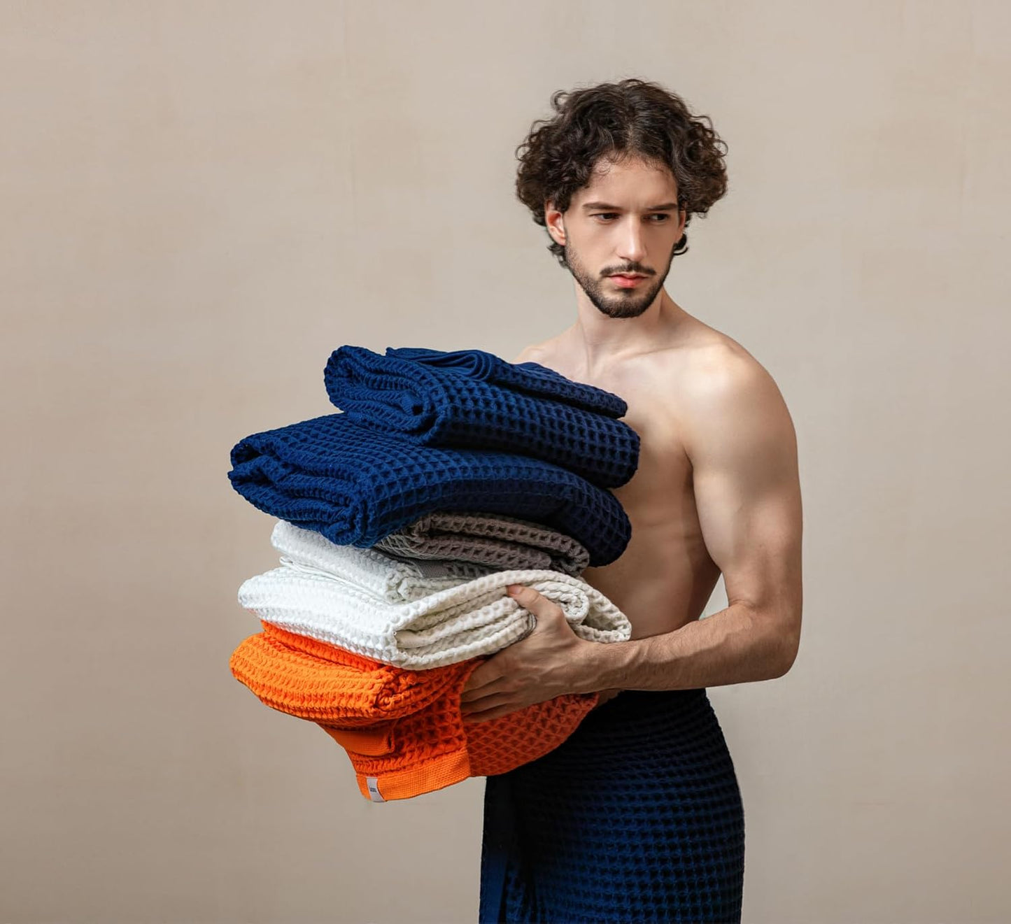 Luxury Japanese Cotton Silk Waffle Bath Towel | Plush, Absorbent, and Quick Dry (Coral Orange, Face Towel, 16" x 16")