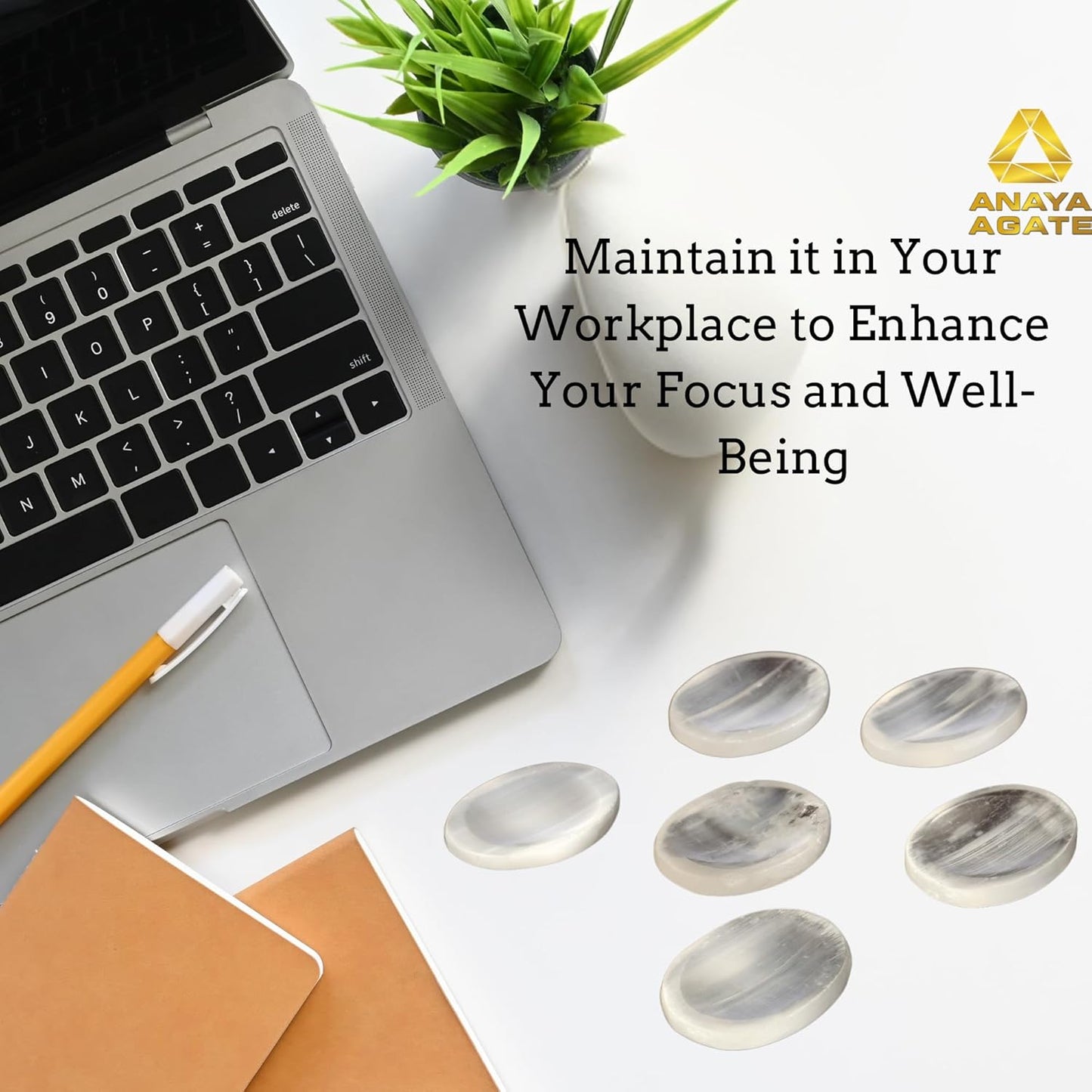 Selenite Worry Stones – Crystal Thumb Worry Stone for Anguish, Stress – Relaxing and Soothing Balance Stones for Meditation, Stress Relief – Healing Stones and Crystals for Men and Women