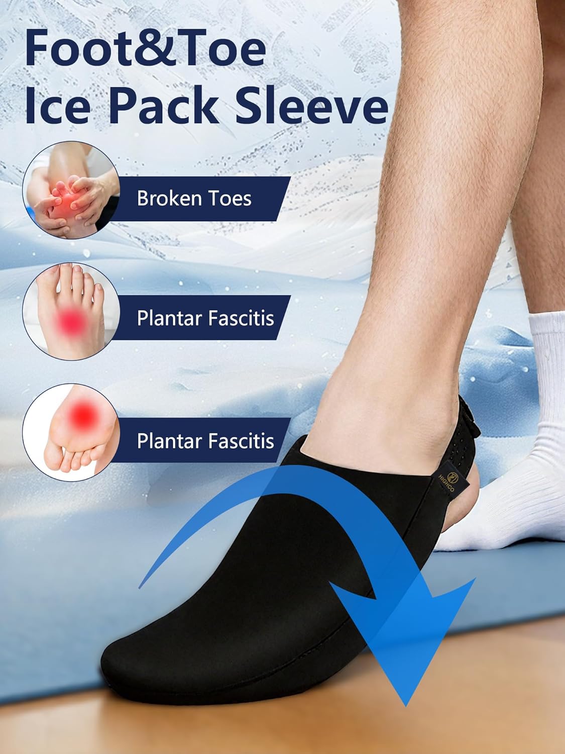 Foot Ice Pack for Toes 1 Pair,Freeze Flexible Ice Gel Socks Cold Therapy,Foot & Toe Ice Pack Wrap for Tendonitis, Plantar Fasciitis, Swelling, Sprained,Sport Injuries,Black (Black of 2)