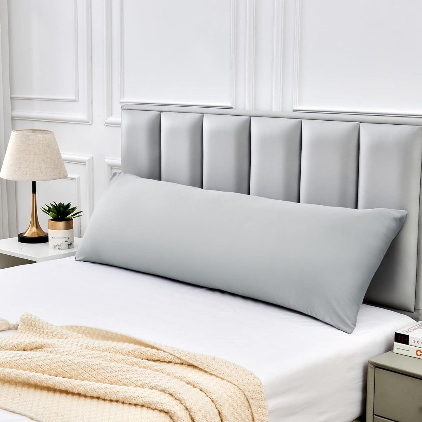 Warmstar Cotton Body Pillow Cover 1 Pack, 600 Thread Count Body Pillow case 20"x54", Long Body Pillow Case Cover Soft Breathable with Envelope Closure,Grey