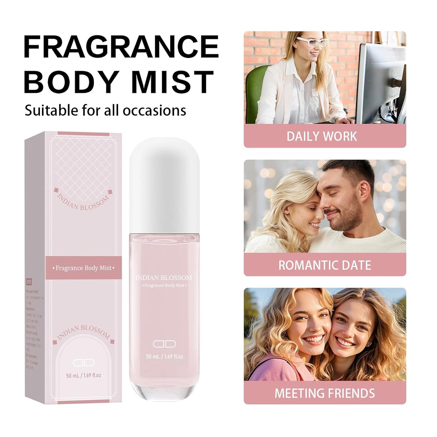 Body Mist Spray – Citrus & Floral Fragrance for Women – Daily Shower Mist & Refreshing Scent – 50ml Travel Size (INDIAN BLOSSOM)