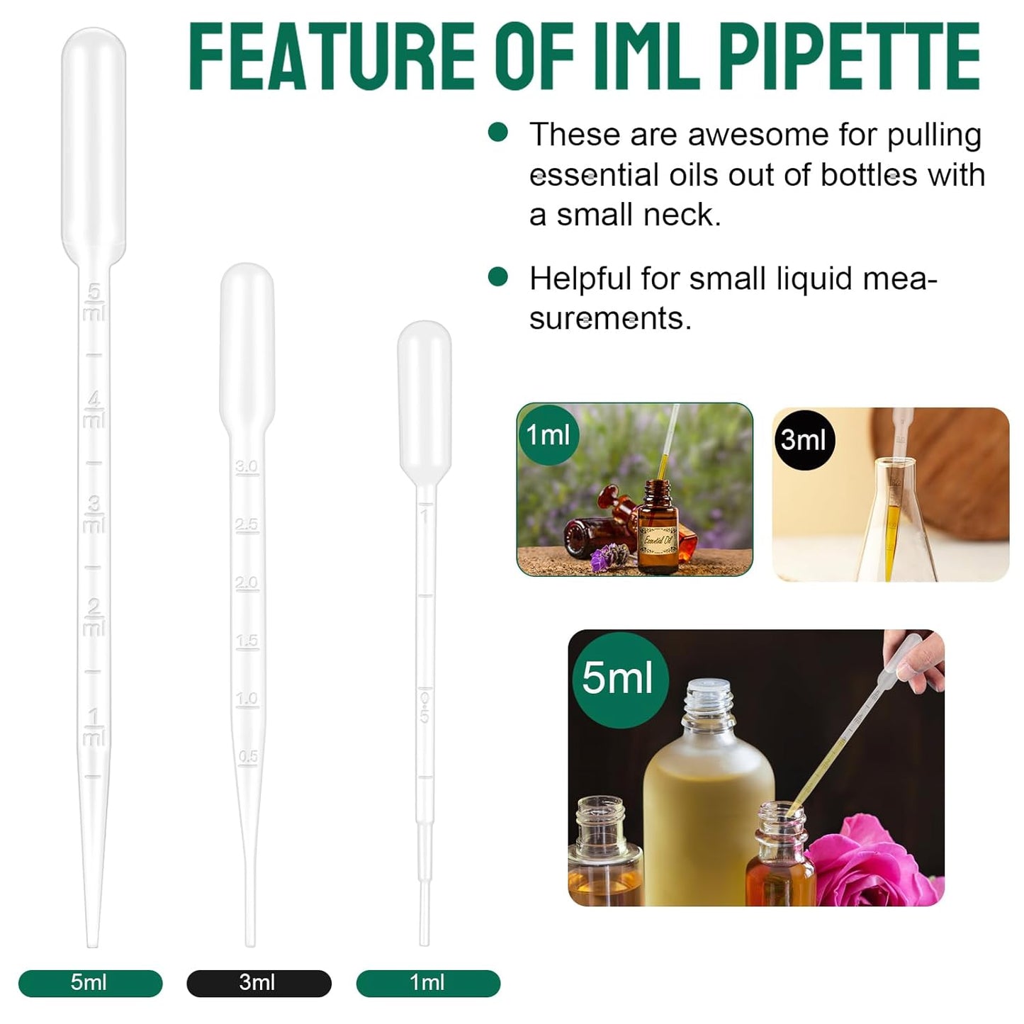 moveland 200Pcs 1ML Dropper Pipettes - Disposable Plastic Pipettes for Lab Science, Essential Oil, DIY Art, Medicine - Excellent Suction Without Leakage