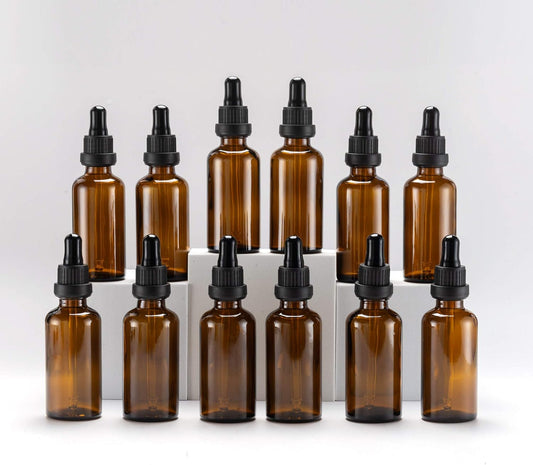 YIZHAO Amber Glass Dropper Bottle 2oz, Tincture Bottles with Glass Dropper, for Essential Oils, Aromatherapy, Cosmetic, Laboratory, Pharmacy, Liquids, Travel –12 Pcs