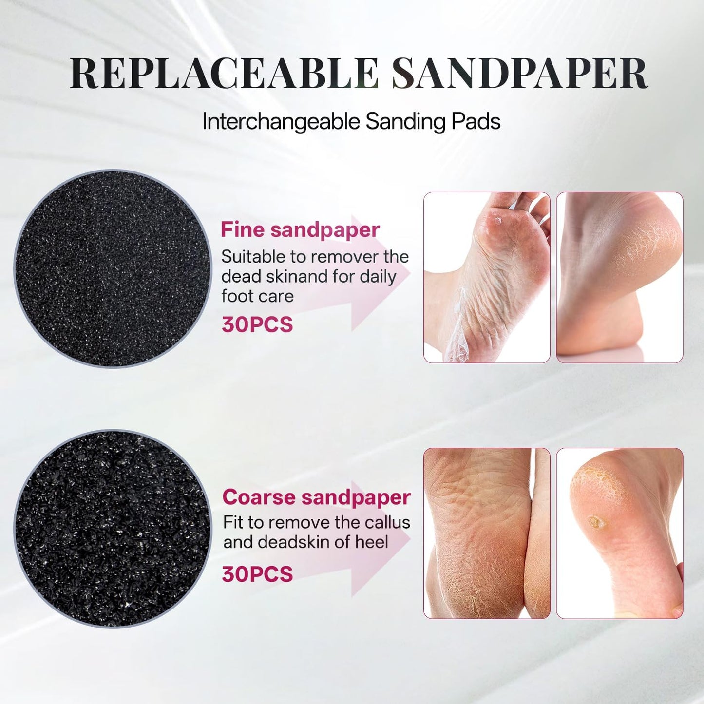 krofaue Electric Foot File Remover Callus Adjustable Speed File Grinder, Professional Summer Pedicure Tool with 60pcs Replacement Sandpaper Disks for Skin and Calluses at Home