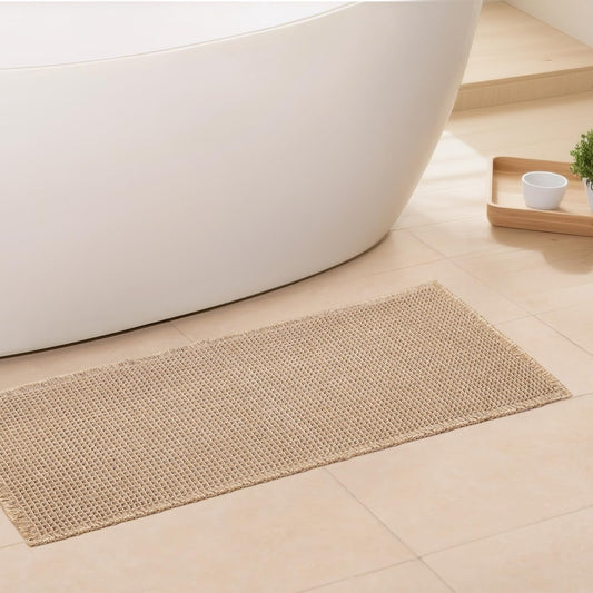 Waffle Bath Mat - Boho Bathroom Rugs Non Slip Washable, Super Absorbent & Quick Dry, Soft Bath Mat Farmhouse Bathroom Decor, 20'' x 48'', Khaki