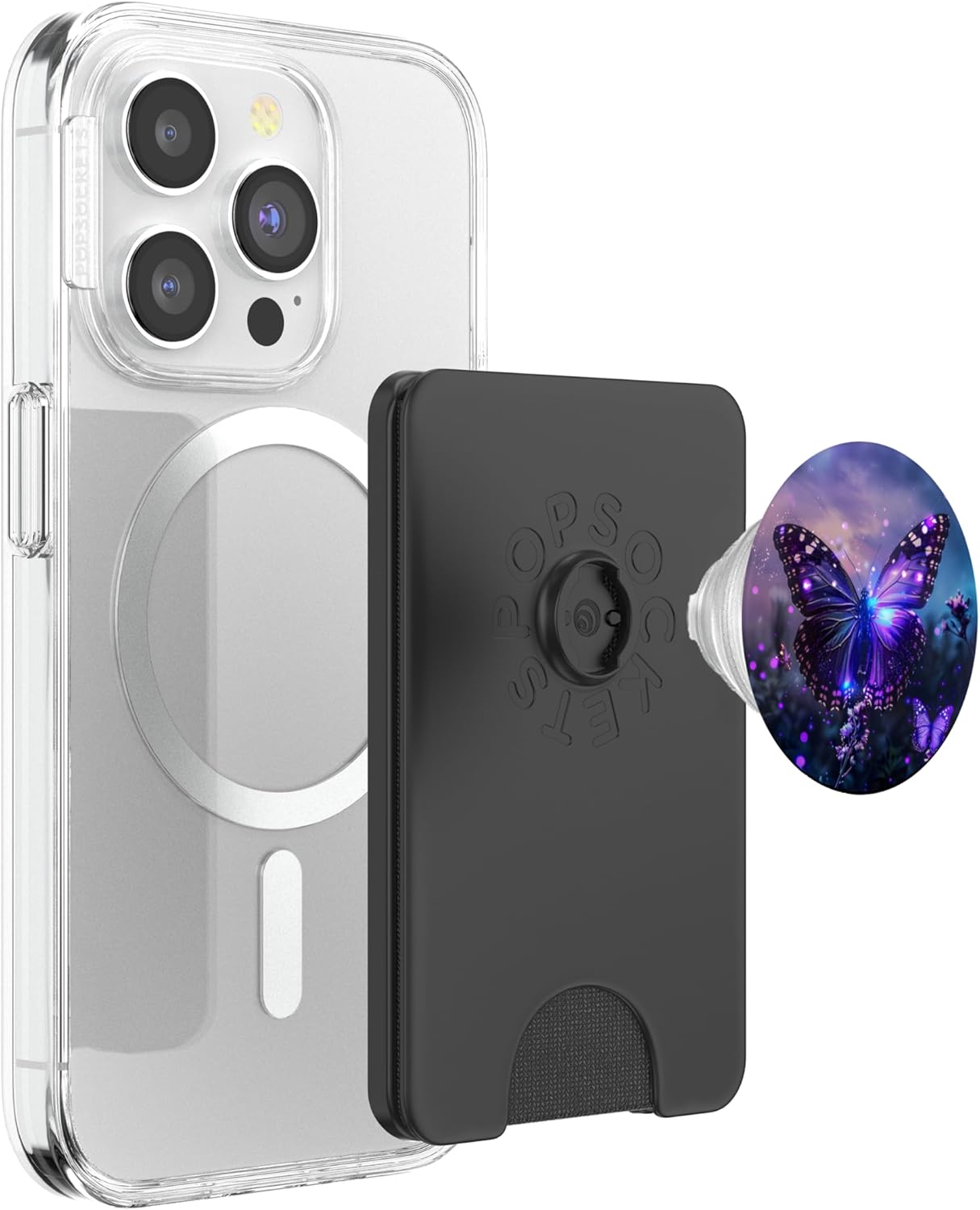 Purple Butterflies PopSockets PopWallet for MagSafe
