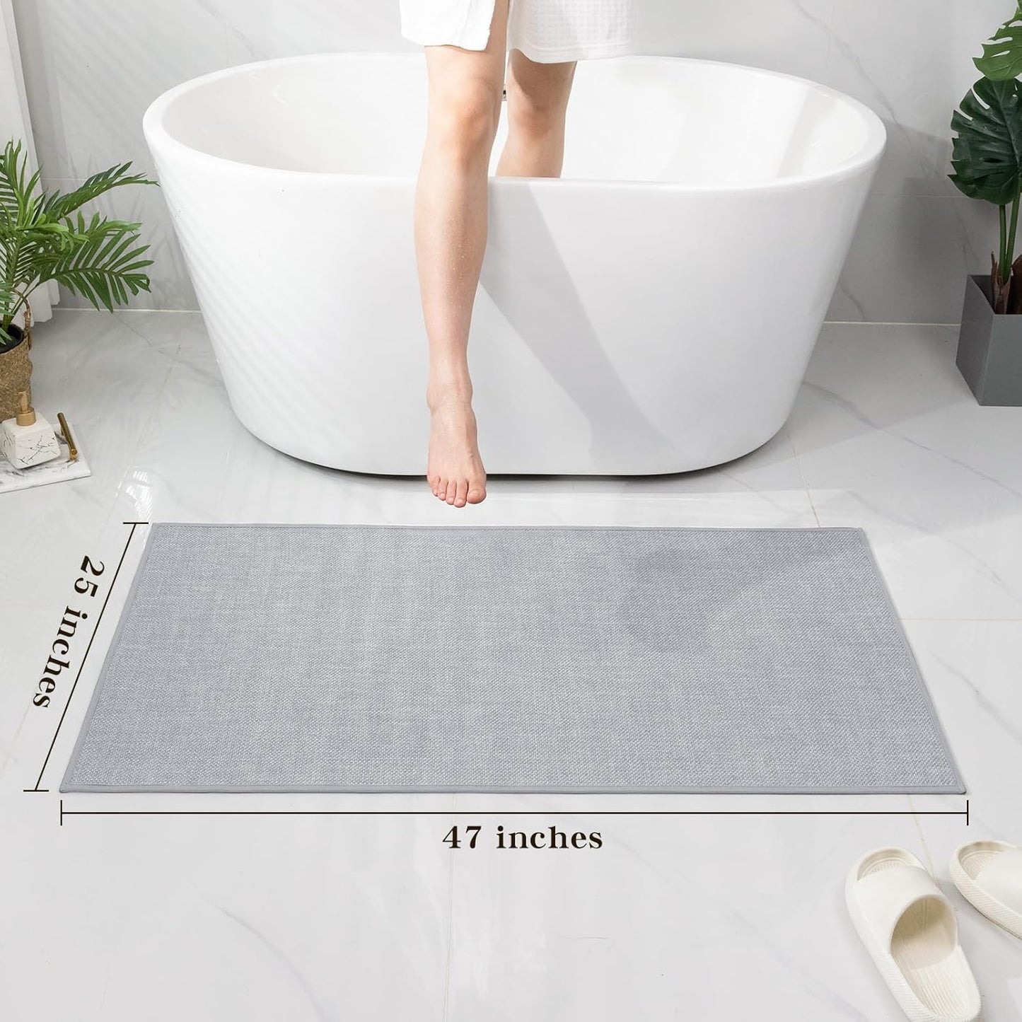 chakme Bathroom Rugs Mat 47x25, Ultra Thin Non Slip Bath Mat Large Quick Dry Absorbent Bath Mat for Bathroom Floor, (Light Grey, 47"x25")