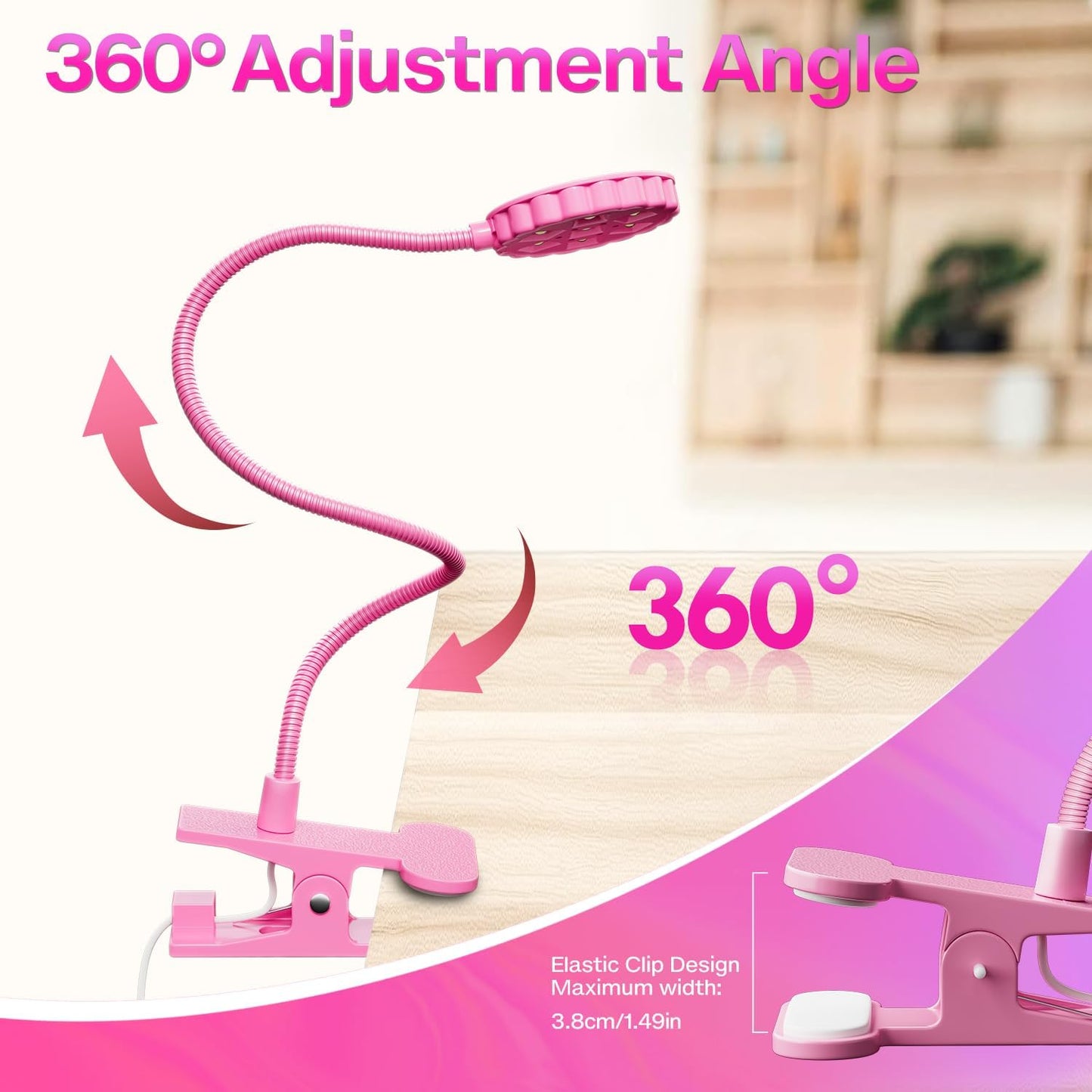 LIORA UV LED Nail Lamp 6W with Clamp – 7 Beads Gel Lamp Flash Cure Light, Flexible 360° Gooseneck USB Manicure lamp, Nail Dryer for Gel Polish and Press On Nails, Mini Nail UV Light for Salon DIY