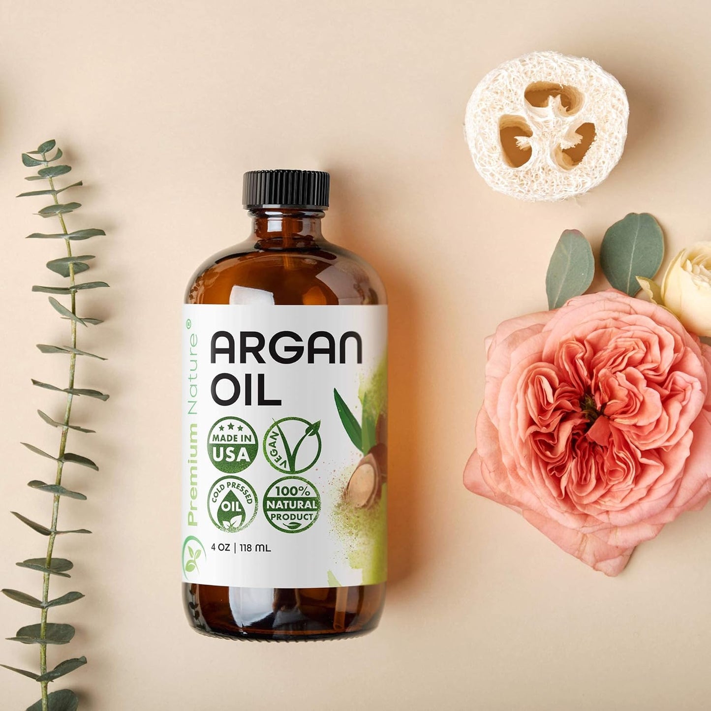 Premium Nature Argan Oil for Hair Virgin 100% Pure Cold Pressed Argon Oil Hair Serum For Hair Stimulate Growth for Dry and Damaged Hair Argan Oil for Skin Body Moisturizer Nails Protector 4 oz