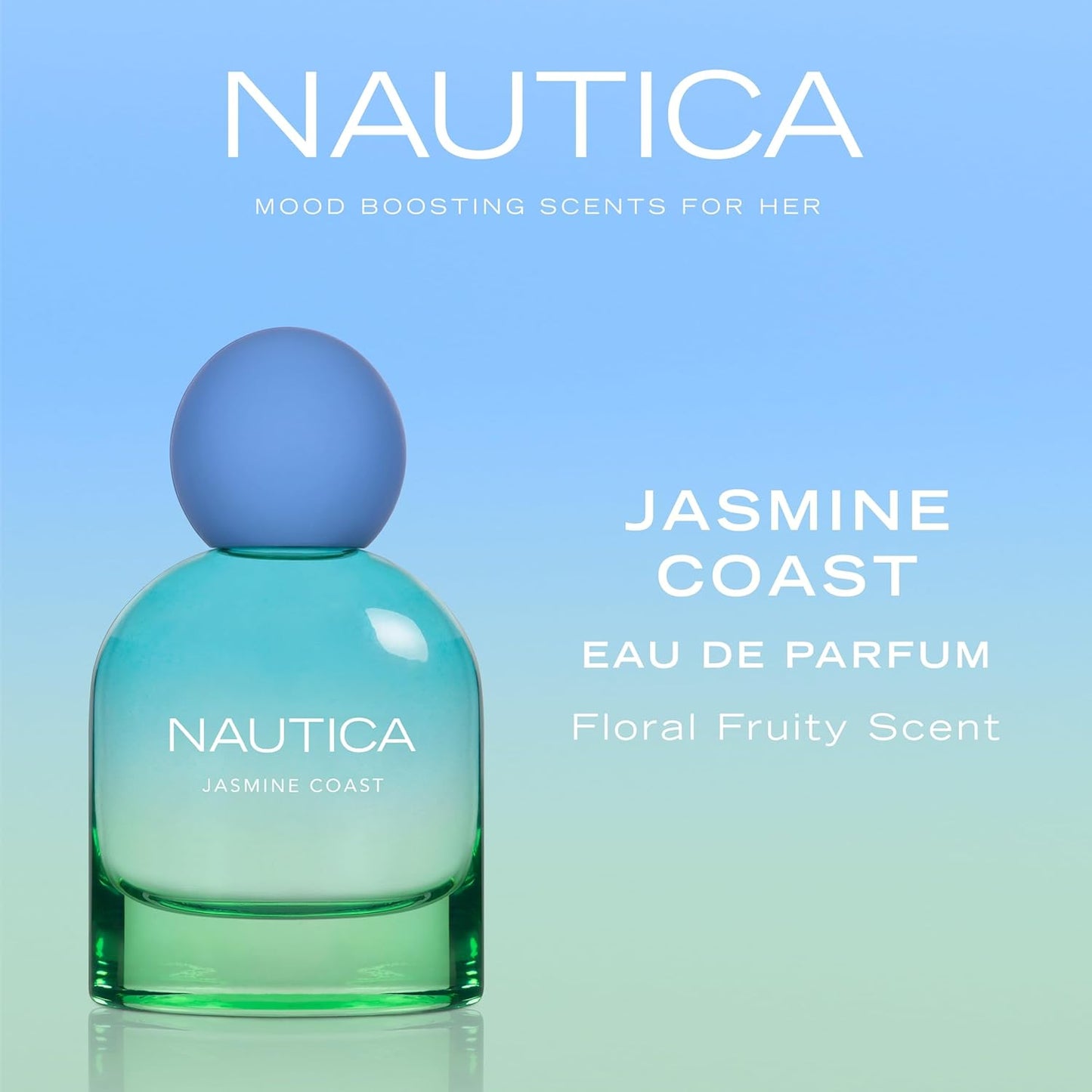 Nautica for Her Jasmine Coast Eau De Parfum 1.6 Fl Oz (Pack of 1), Notes of Pear, Jasmine, and Musk, Women's Fragrance, Long Lasting, Mood-Boosting Fragrance, Vegan Formula, Travel Size