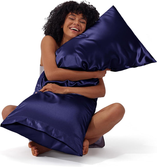 Bedsure Body Pillow Cover 20x54 Inches - Navy Satin Similar to Silk Pillowcase for Hair and Skin, Cooling and Silky Long Body Pillow Pillowcase for Adults with Envelope Closure, Gifts for Women Men