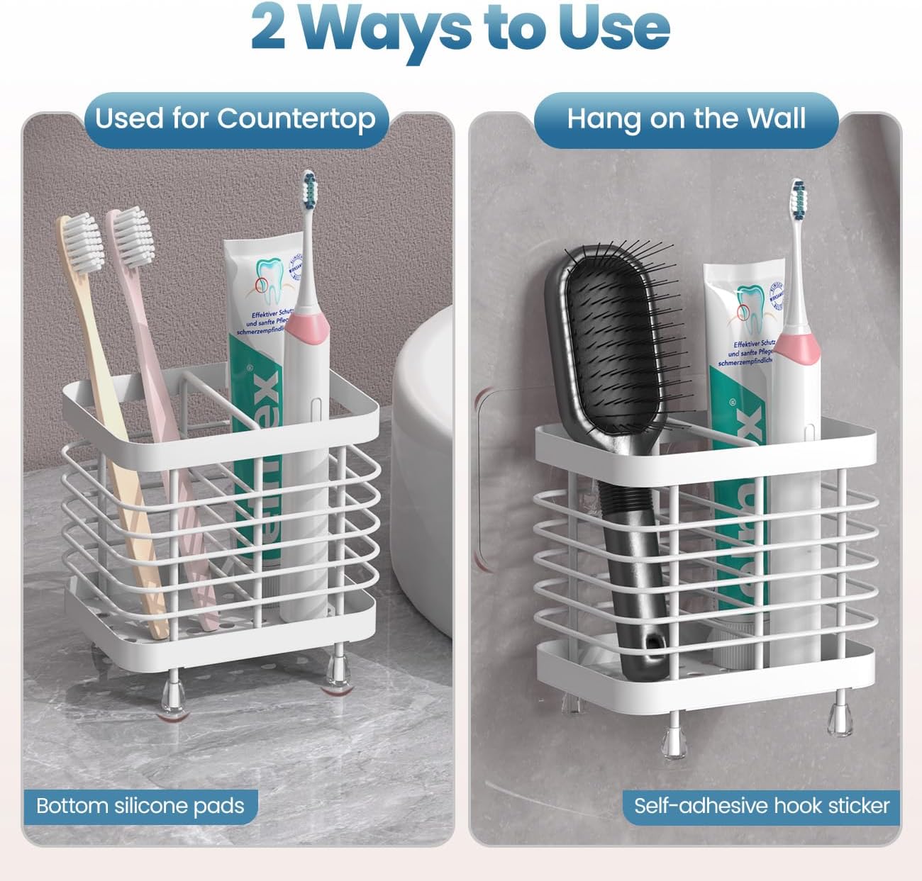 Luxspire Toothbrush Holders for Bathroom, Stainless Steel Electric Toothbrush Holder Wall Mounted, Shower Toothbrush Toothpaste Holder, Bathroom Organizer Essentials, 2 Slots, White