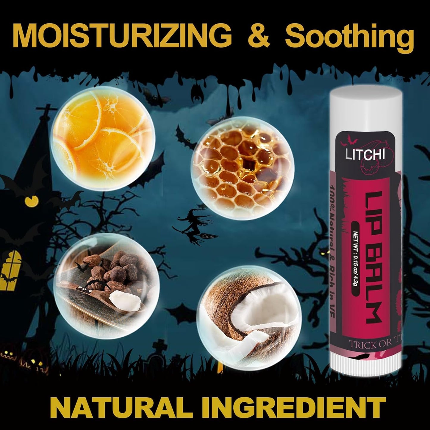 Yopela 76 Packs Halloween Lip Balm,18 Flavors Natural Chap Stick in Bulk, Moisturizing Stocking Dry Lips, Men Women Kids Party Gifts, Lip Care Product with Gift Card