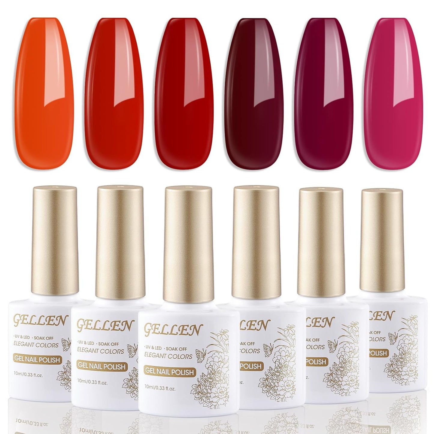 GELLEN Red Hot Pink Gel Nail Polish Set 6 Colors Burgundy Bright Neon Red Pink Gel Polish No Wipe Soak Off Glossy UV Gel for Nail Manicure DIY Art Salon Home