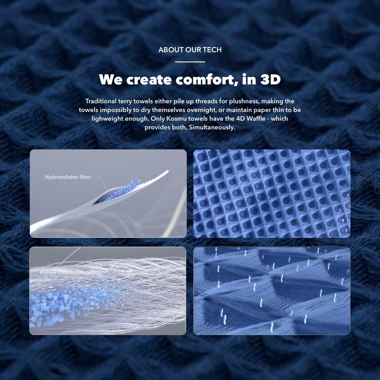 Hair Towel | 100% Cotton Silk Hair-Drying Waffle Wrap Turban for Women, Ultra-Absorbent, Anti Frizz, Hair Damage Protection for Straight and Curly Hair (Ocean Blue, 2 Pack)