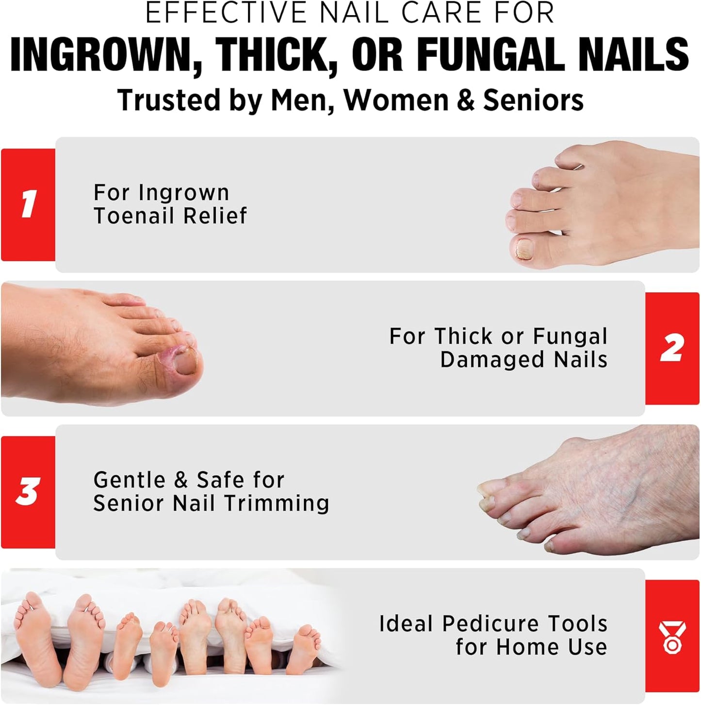 Ingrown Toenail Clipper Removal Kit - Toenail Clippers for Thick, Fungal-Damaged, Curved Nails with Lifter & File, Long-Handle Pedicure Tools for Men, Women & Seniors