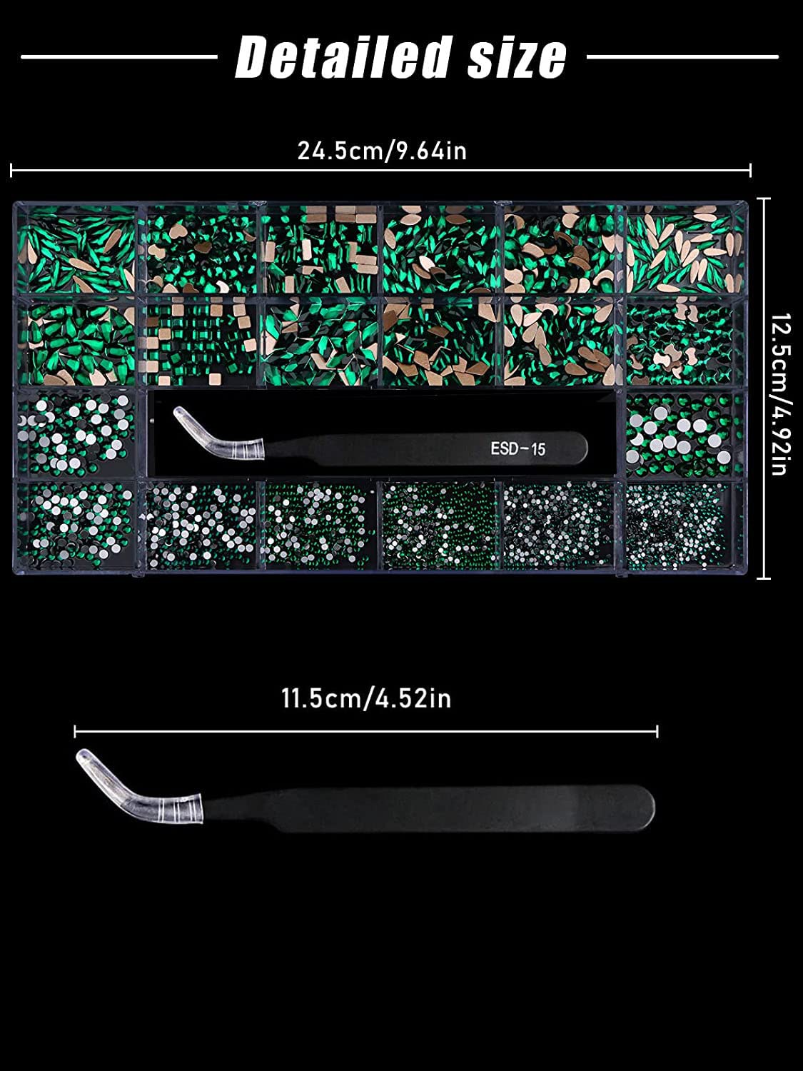 3100Pcs Green Rhinestones for Nail, EBANKU 12 Types of 600 Nail Diamonds +2500 Flat Rhinestones Kit Mixed Shape AB Nail Gems Jewels with Rhinestone Picker Dotting Pen Tweezers