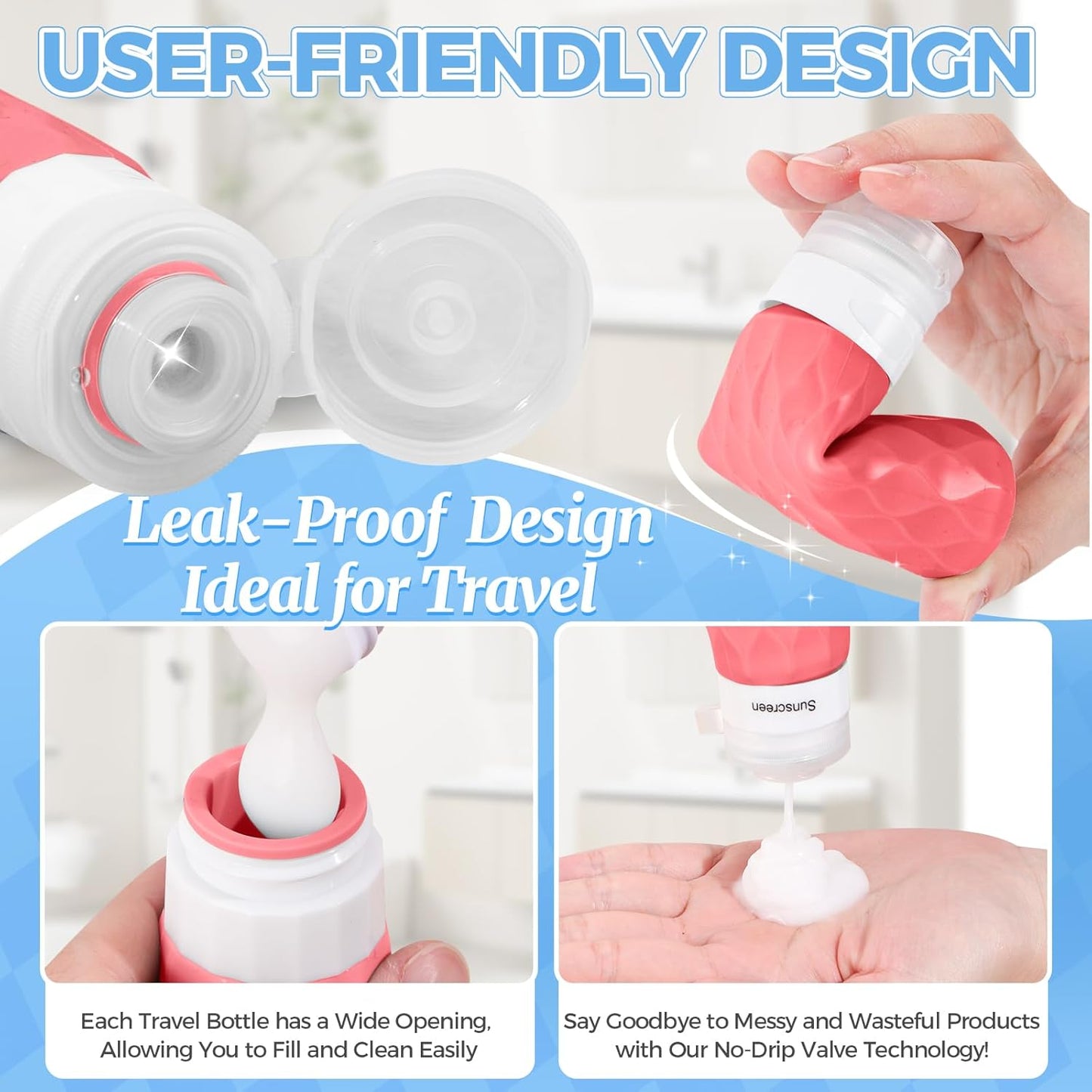 16Pack Travel Bottles for Toiletries, TSA Approved Travel Size Toiletries Containers Set, Silicone Leak Proof Refillable Bottles Elastic Sleeves Creams Jars Accessories Kit W/Clear Bag (Purplish Red)