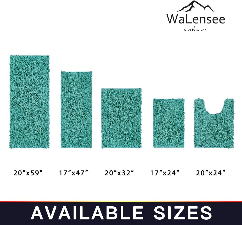 Walensee Bathroom Contour Rug Non Slip Toilet U Shaped Bath Mat (20x24, Turquoise) Water Absorbent Super Soft Shaggy Chenille Machine Washable Dry Extra Thick Perfect Absorbant Best Plush Carpet