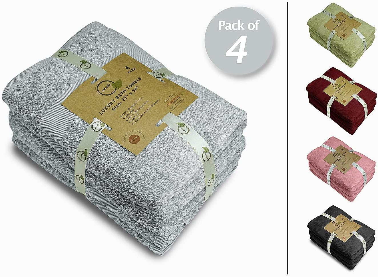 Softolle Luxury Bath Towels Set of 4 (27” x 54”) | Towels for Bathroom | Super Soft | Highly Absorbent Towels for Home, Spa, Gym (Silver Grey)