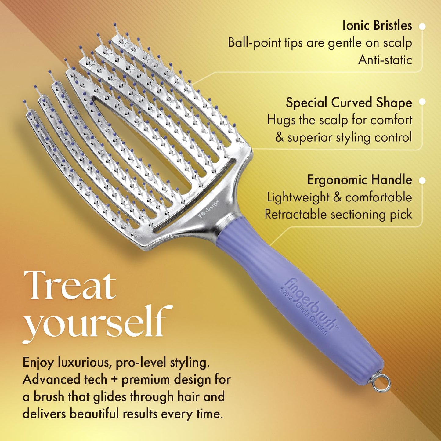 Olivia Garden Finger Brush Scalp-Hugging & Vented Paddle Hair Brush FB-LG (Large)