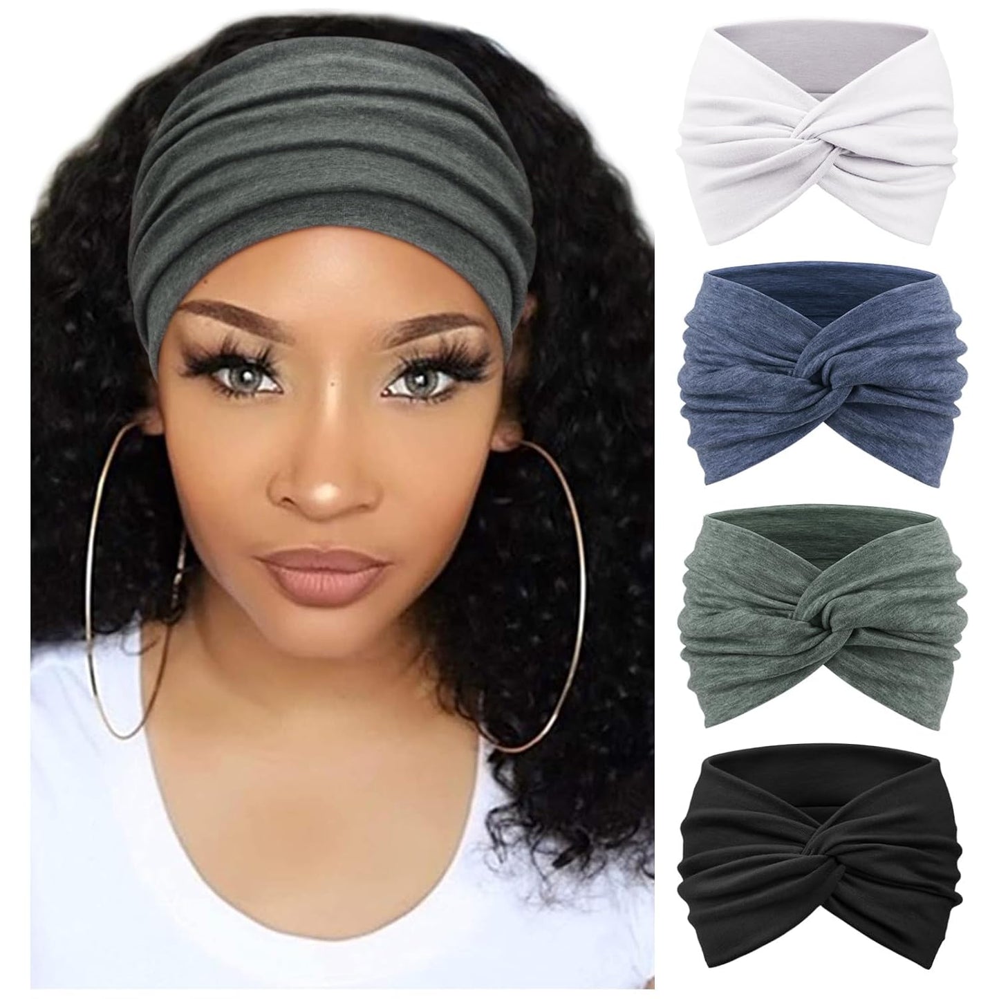 DRESHOW Extra Wide Headbands for Women Cotton Turban Knotted Bandana Head Bands Non Slip Boho Hair Accessories for Sports & Yoga