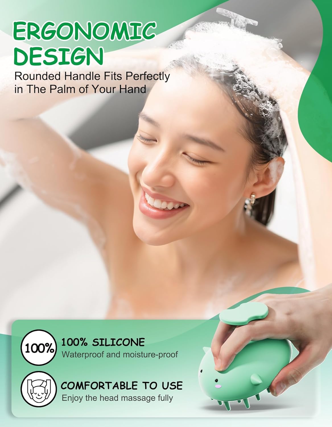 Scalp Massager Hair Growth Shampoo Brush, Silicone Scalp Scrubber Shower Scalp Brush for Hair, Head Massager Scalp Exfoliator for Dandruff Removal, Wet Dry Scalp Massage Tool for Hair Care, Green