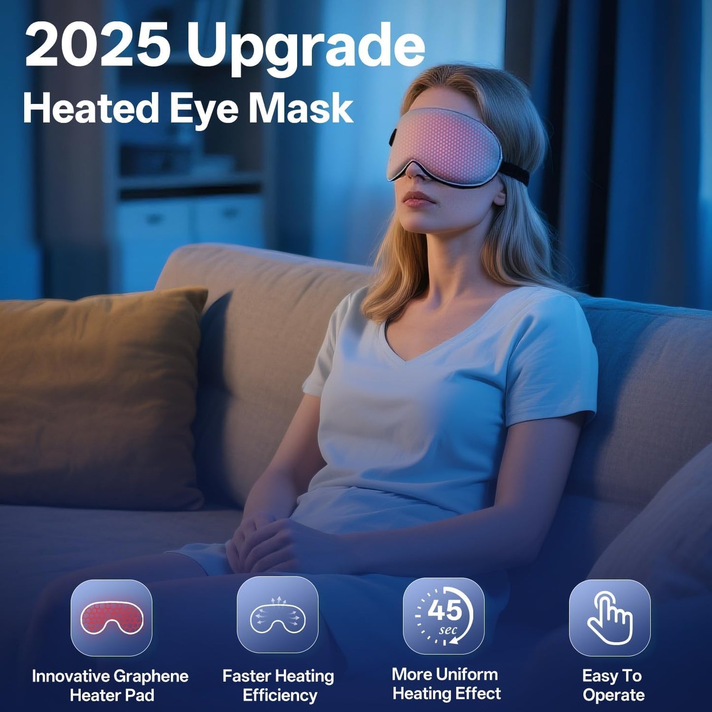 Graphene Heated Eye Mask for Dry Eyes - Rechargeable Wireless Sleep Mask with 3 Heat Levels & Auto-Off, Moist Heat Compress for Stye