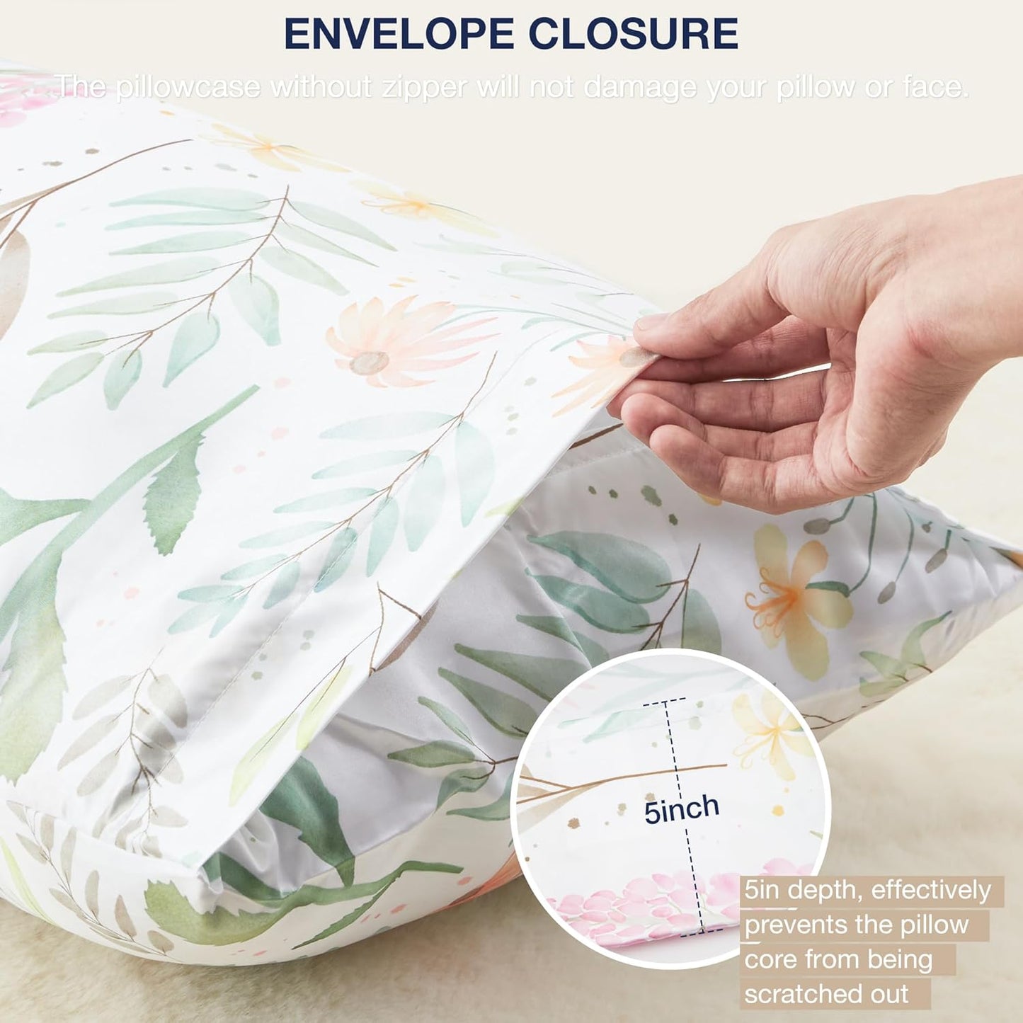 EXQ Home Satin Pillowcase for Hair and Skin- Multicolor Printed Flower Silk Pillowcase 2 Pack 20x36 inches - King Size Pillow Cases with Envelope Closure, Gifts for Women