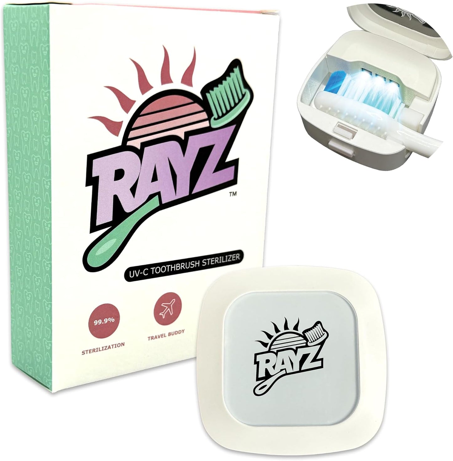 Rayz UV-C Toothbrush Sanitizer | Portable & Rechargeable | 99.9% Sanitization in 3 Minutes | Wall Mountable, Travel-Friendly & TSA-Approved (Pearl)