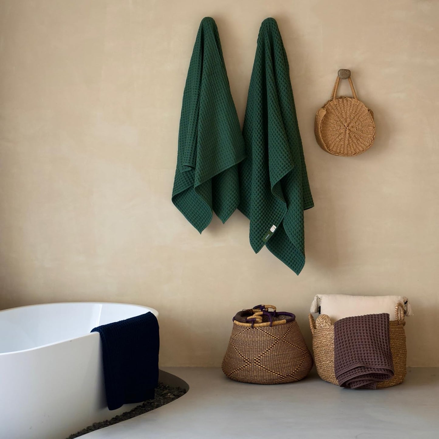 Luxury Japanese Cotton Waffle Bath Towel | Plush, Absorbent, and Quick Dry | Free Storage Bag Included (Forest Green, Bath Sheet (Set of 2))