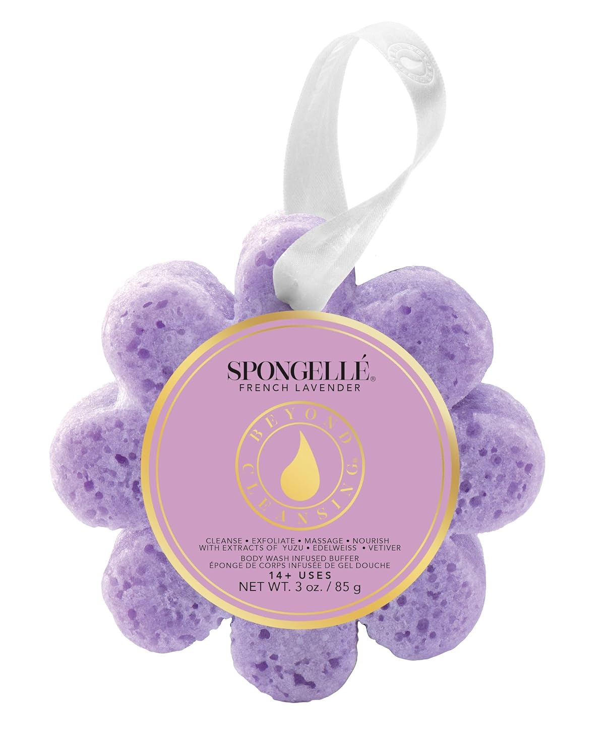 Spongelle French Lavender Wild Flower Buffer Body Scrubber | Bath & Shower Loofah for Women | Exfoliator with Body Wash Infused Sponge | 14+ uses