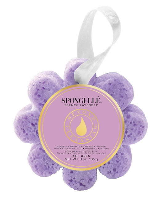 Spongelle French Lavender Wild Flower Buffer Body Scrubber | Bath & Shower Loofah for Women | Exfoliator with Body Wash Infused Sponge | 14+ uses